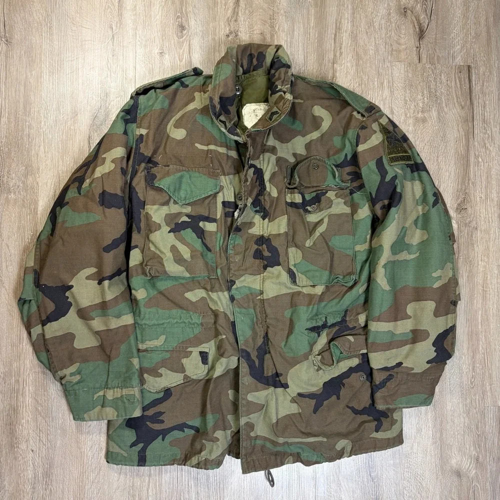 US Military M65 Field Jacket Mens Medium Coat Cold Weather Woodland Liner
